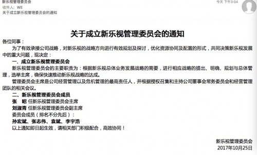 乐视网成立新乐视管委会 张昭出任主席
