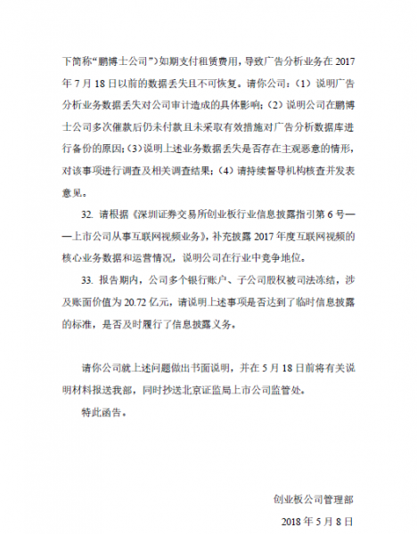乐视网收问询函：要求说明公司是否可能暂停上市